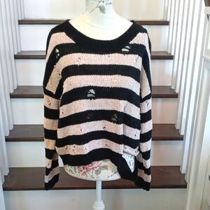 Olia striped black and cream Distressed Sweater 🐱